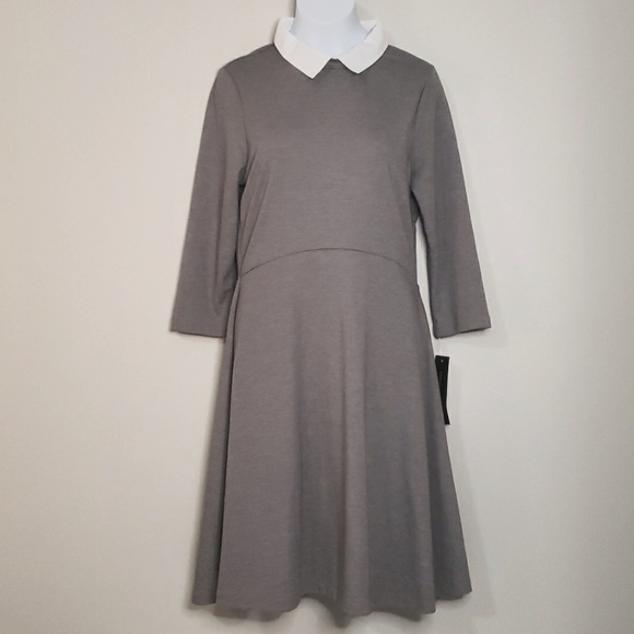 French Connection White Peter Pan Collar Grey Size 6 Dress Fit and Flare - Picture 2 of 9